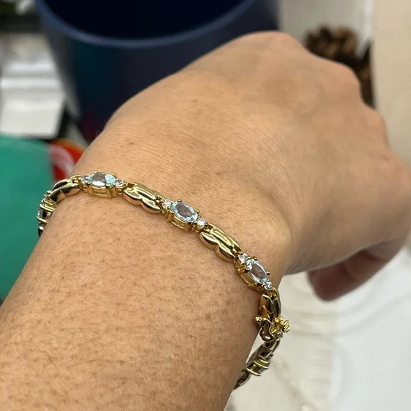 ✨ Vintage Sterling Silver & Gold-Plated Blue Gemstone Bracelet